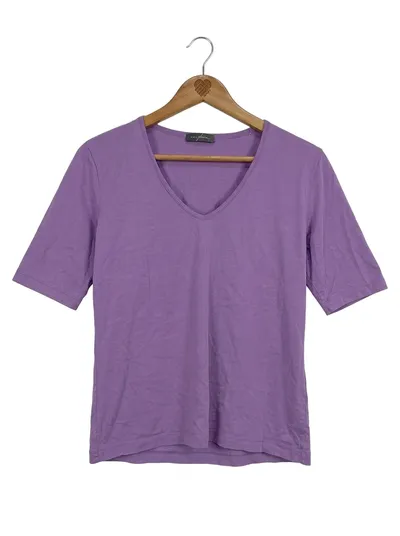 René Lezard Damen T-Shirt V-Ausschnitt Lila Gr. L Basic Baumwolle