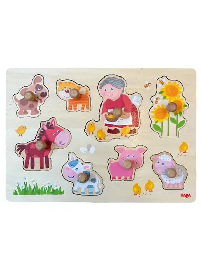 HABA Bauernhof-Puzzle Holz-Steckpuzzle für Kleinkinder Tiere 8 Teile