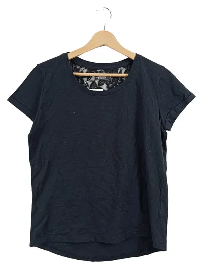 Superdry Damen T-Shirt Schwarz Gr. M Kurzarm mit Spitze Casual