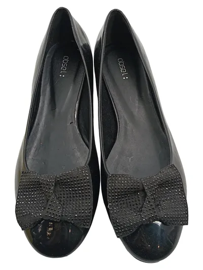 Obsel Plateau Ballerinas Damen Gr. 38 Schwarz Lackleder Strass Schleife