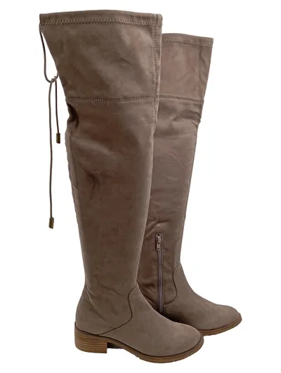Obsel Damen Overknee Stiefel Beige Gr. 36 Textil Reißverschluss