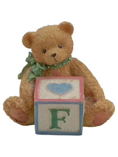 Enesco Dekofigur Teddybär mit Buchstabe F Keramik Braun Nostalgisch