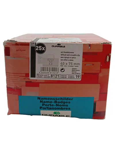 DURABLE Namensschilder mit Kombiklemme 40x75mm 25 Stück Transparent 8121