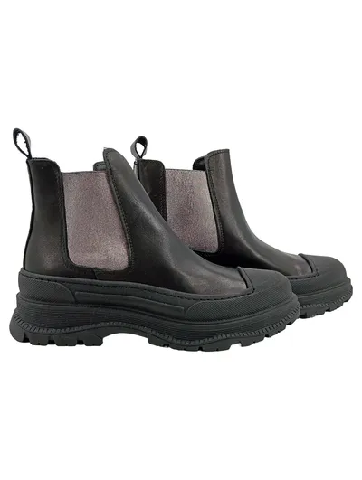 Alesya Damen Stiefeletten Chelsea Boots Leder Schwarz Gr. 37