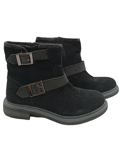 Marina Seval Damen Biker Stiefelette Wildleder Schwarz Doppelschnalle