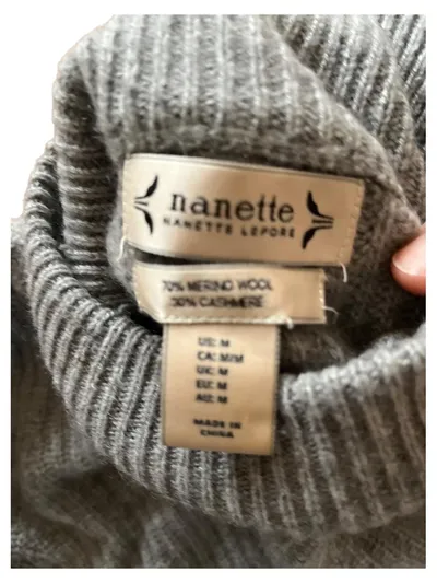 Nanette Lepore Damen Pullover Gr. 38 M Grau Merinowolle Kaschmir Rippstrick