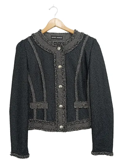 Gerry Weber Damen Blazer Jacke Schwarz Strukturmuster Fransen Gr. 38 M