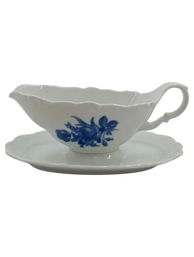 Schumann Arzberg Sauciere mit Unterteller Echt Cobalt Porzellan Weiß Blau 20 cm