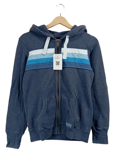 Superdry Sweatjacke Damen Blau Gr. M Gestreift Reißverschluss Sportlich