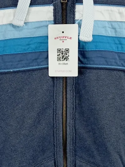 Superdry Sweatjacke Damen Blau Gr. M Gestreift Reißverschluss Sportlich