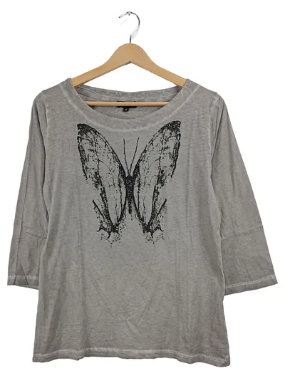 Kate Storm Damen Langarmshirt Schmetterling Print Strasssteine Grau Gr. M