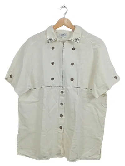 Meico Damen Trachtenbluse Weiß Gr. 42 XL Kurzarm Landhaus Look