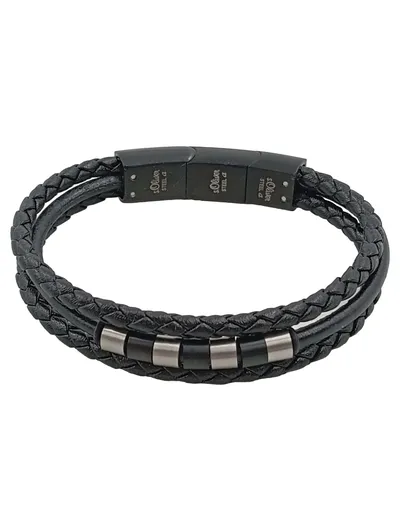 s.Oliver Herren Armband Leder geflochten Edelstahl Schwarz Urban