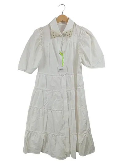 Paolo Petrone Damen Blusenkleid Baumwolle Weiß Gr. 40 Midikleid Festlich Perlen