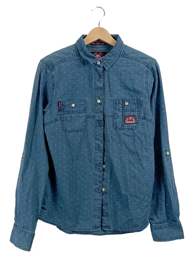 Superdry Damen Freizeithemd Jeanshemd Blau mit Punkten Gr. 40 L Casual