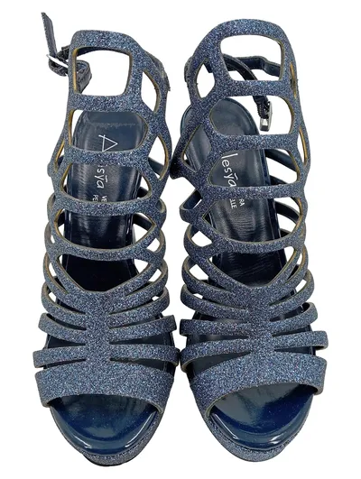 Alesya Damen Plateausandalen High Heels Gr. 35 Blau Glitzer Party