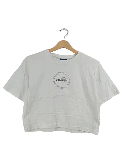 ellesse Damen T-Shirt Cropped Tennis Club Weiß Gr. 38 M Sportlich Logo