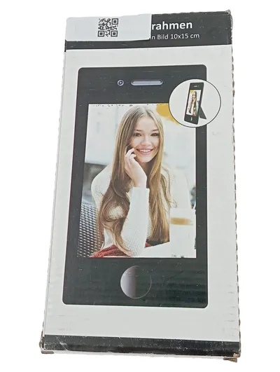 CEPEWA Glasbilderrahmen Smartphone Design Schwarz 10x15 cm Fotorahmen Aufsteller