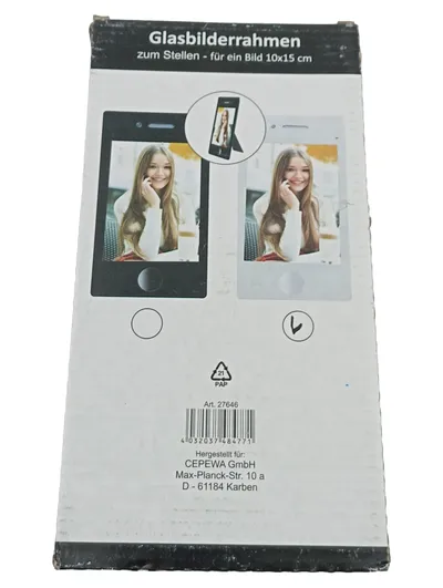 CEPEWA Glasbilderrahmen Smartphone Design Schwarz 10x15 cm Fotorahmen Aufsteller