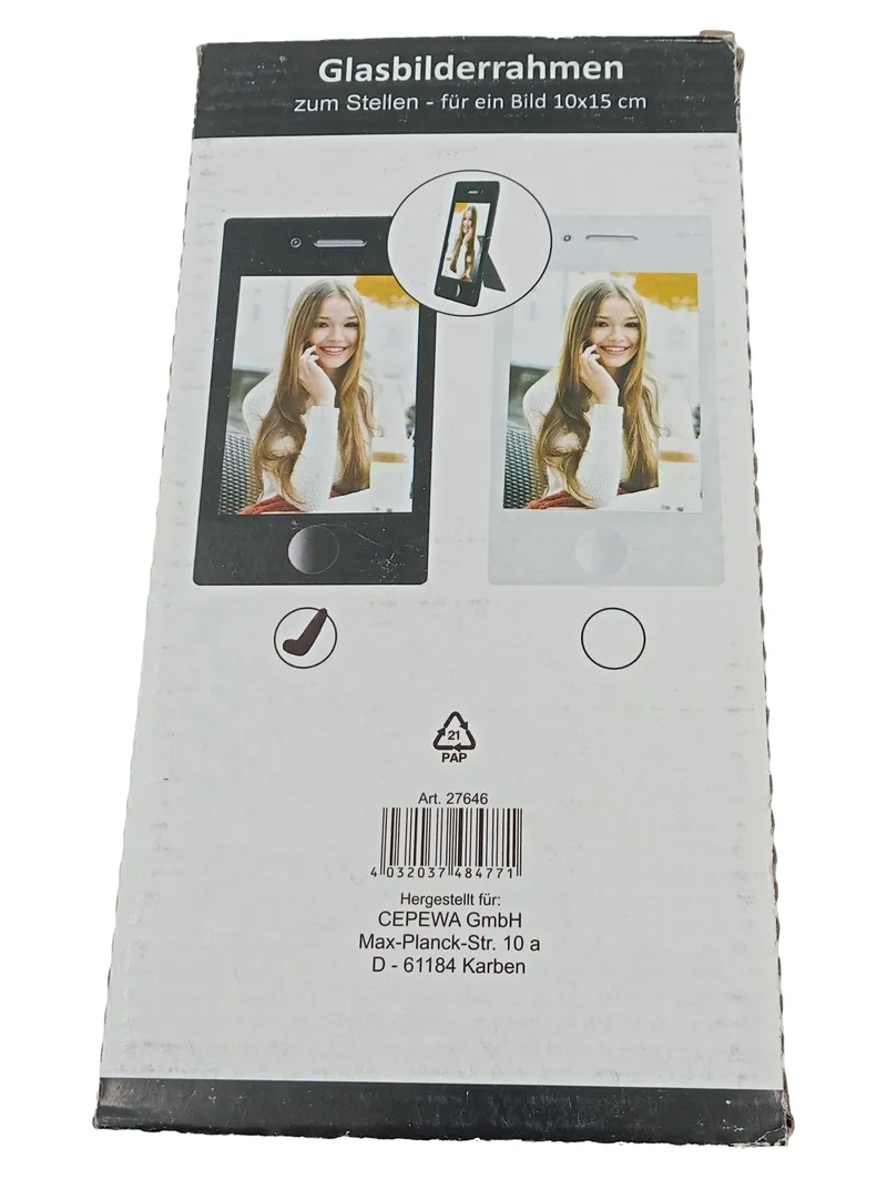 CEPEWA Glasbilderrahmen Smartphone Design Schwarz 10x15 cm Fotorahmen 2