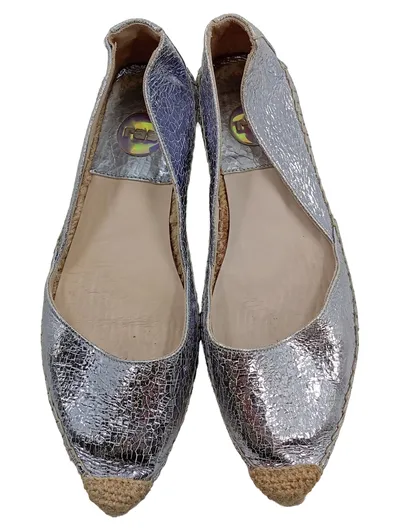 RAS Espadrilles Damen Silber Glänzend Leder Gr. 37 Slipper Sommerschuhe