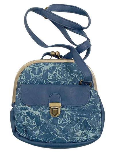 Blutsgeschwister Damen Umhängetasche Blumenmuster Blau Vintage Bügeltasche