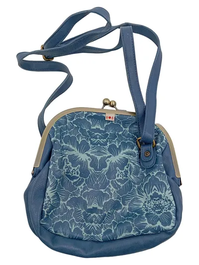 Blutsgeschwister Damen Umhängetasche Blumenmuster Blau Vintage Bügeltasche