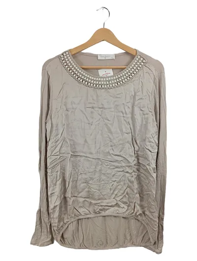 Anna Justper Damen Pullover Beige Gr. 36 S Perlenbesatz Viskose Casual