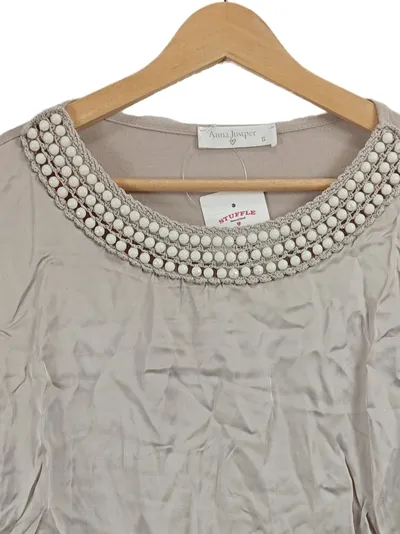 Anna Justper Damen Pullover Beige Gr. 36 S Perlenbesatz Viskose Casual