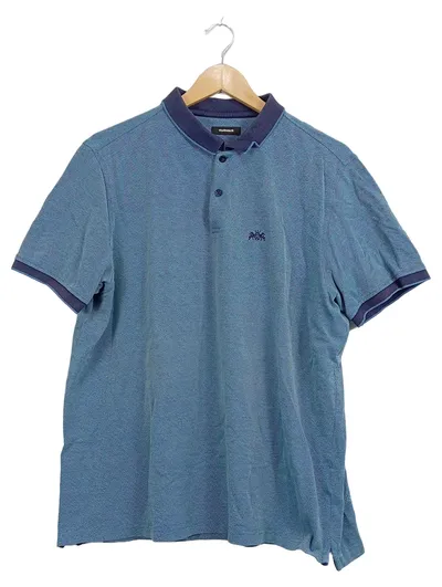 Walbusch Herren Poloshirt Gr. 54/XXL Blau Meliert Kurzarm Klassisch