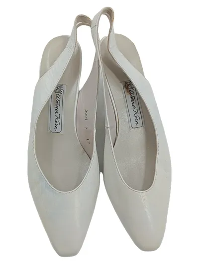 Werner Kern Damen Slingback Pumps Leder Weiß Größe 40.5 Kitten Heel