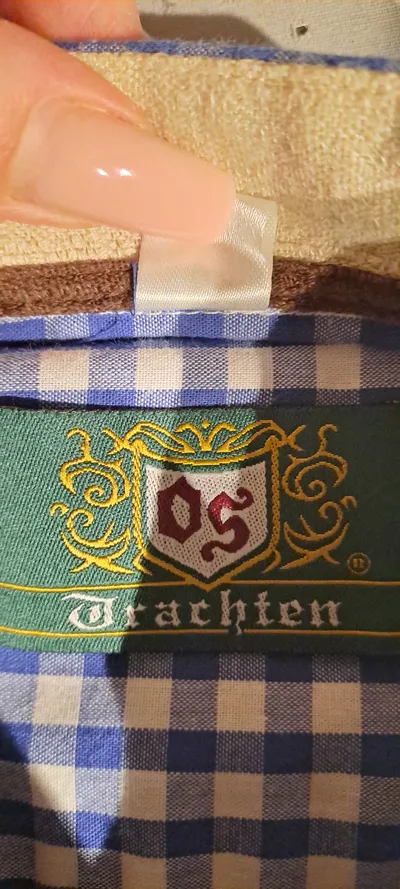 OS Trachten Herren Trachtenhemd Karohemd Blau Gr. XL Stickerei