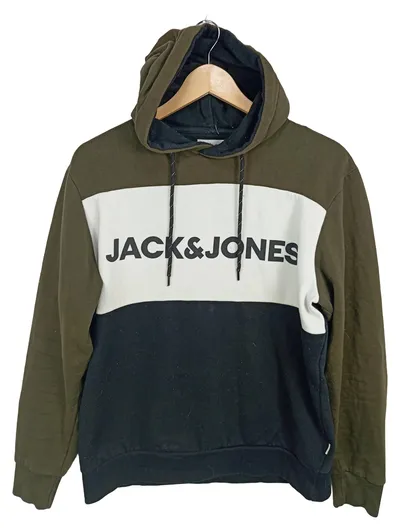 Jack & Jones Kapuzenpullover Herren Gr. L Hoodie Colorblock Khaki Schwarz