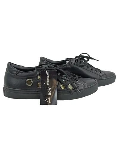 Alesya Damen Sneaker Low Schwarz Gr. 37 Casual Schnürschuhe Strasssteine