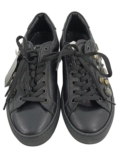 Alesya Damen Sneaker Low Schwarz Gr. 37 Casual Schnürschuhe Strasssteine