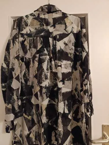 Ulla Popken Hemdbluse Damen Gr. 46/48 Langarm Abstrakt Grau Polyester