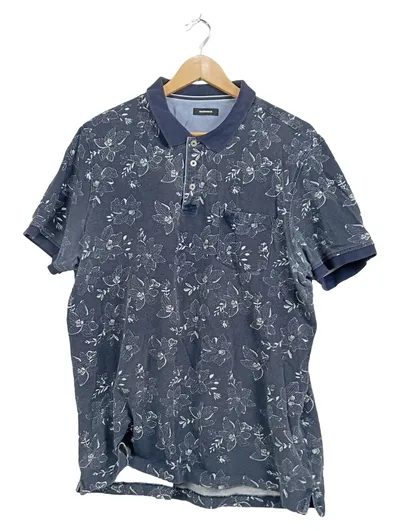 Walbusch Herren Poloshirt Blumenmuster Blau Gr. 54/XXL Kurzarm