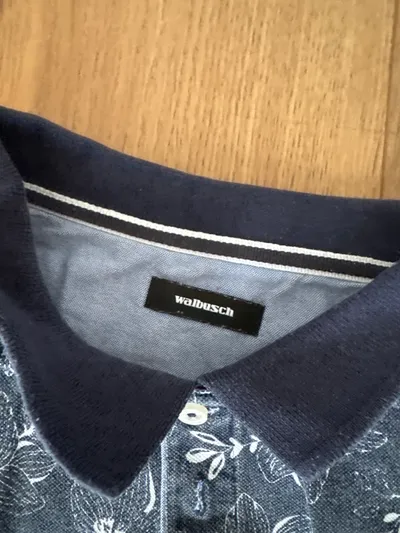Walbusch Herren Poloshirt Blumenmuster Blau Gr. 54/XXL Kurzarm
