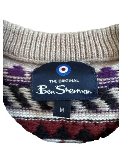 Ben Sherman Herren Pullover Beige Ethno-Muster Gr. 48 M Casual