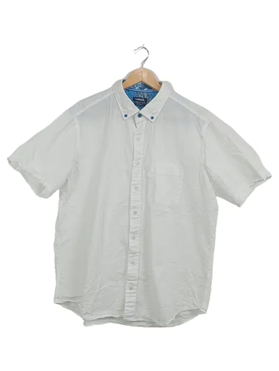 Walbusch Kurzarm Hemd Herren Gr. XL Weiß Regular Fit Seersucker