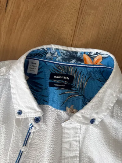 Walbusch Kurzarm Hemd Herren Gr. XL Weiß Regular Fit Seersucker