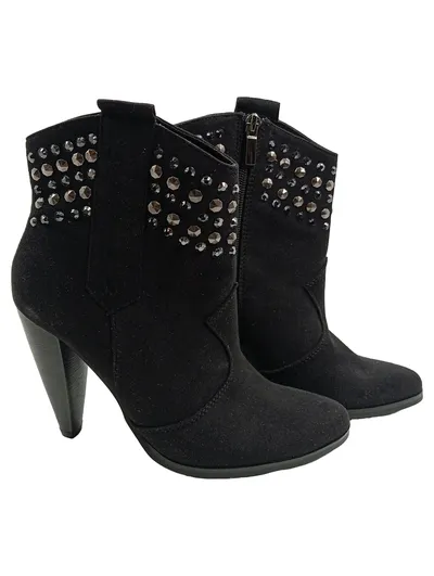 ESTRADA Damen Stiefeletten Schwarz Gr. 35 Nieten High Heels Glamourös