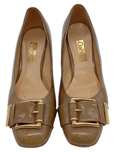 Gabor Damen Pumps Lackleder Schnalle Blockabsatz Gr. 39 Braun
