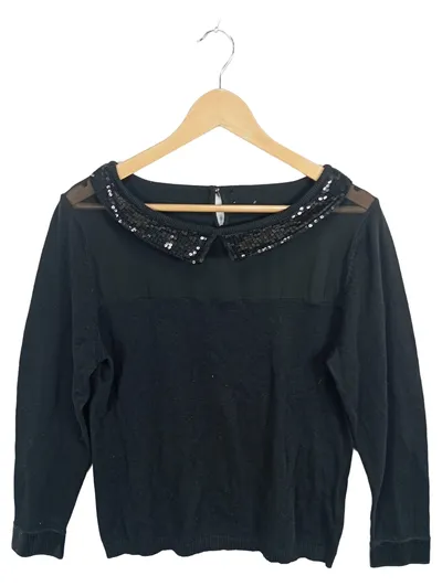 Alba Moda Damen Langarmshirt Paillettenkragen Schwarz Gr. L Elegant