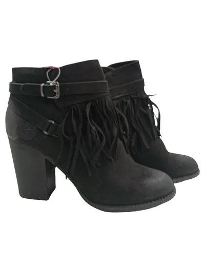 You Young Coveri Damen Stiefeletten Schwarz Fransen Blockabsatz Gr. 41