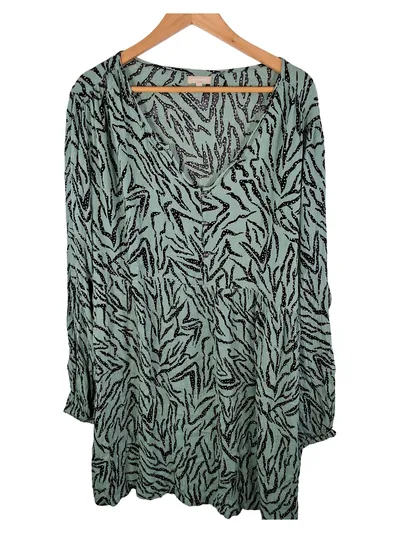 BON'A PARTE Blusenkleid Damen XXL Grün Animal-Print Viskose Tunika