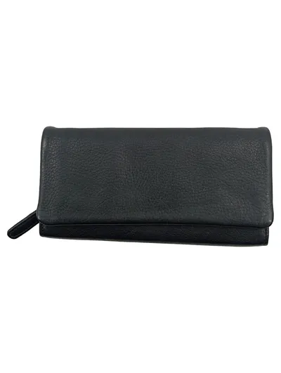 HJP Design Geldbörse Damen Leder Schwarz Klassisch Portemonnaie 19x10cm