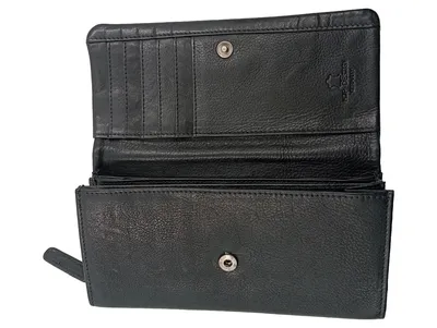HJP Design Geldbörse Damen Leder Schwarz Klassisch Portemonnaie 19x10cm