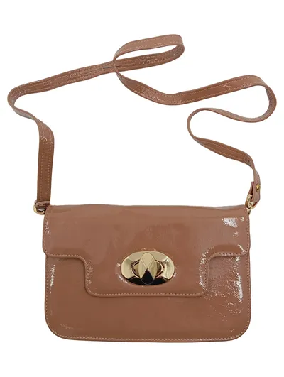 Peter Kaiser Damen Umhängetasche Leder Lack Beige Cognac Gold Schließe