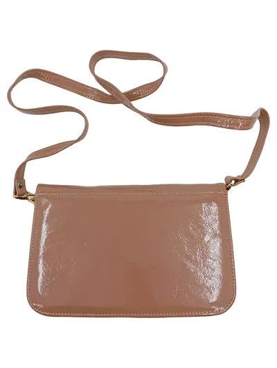 Peter Kaiser Damen Umhängetasche Leder Lack Beige Cognac Gold Schließe